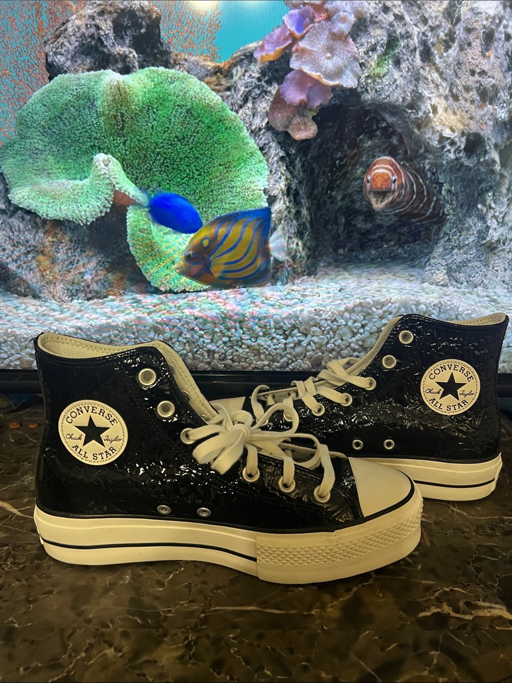 Converse Black Patent Woman’s Chuck Taylor High Top Sneakers